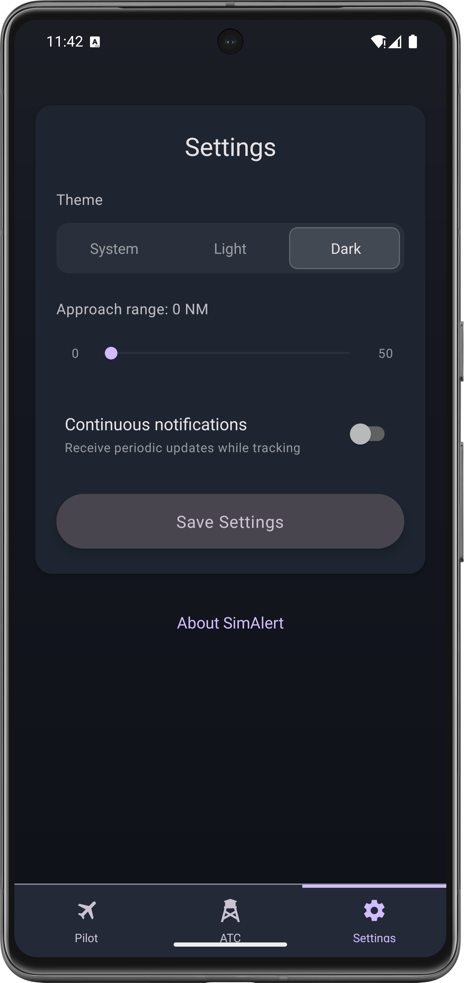Settings - Dark Theme